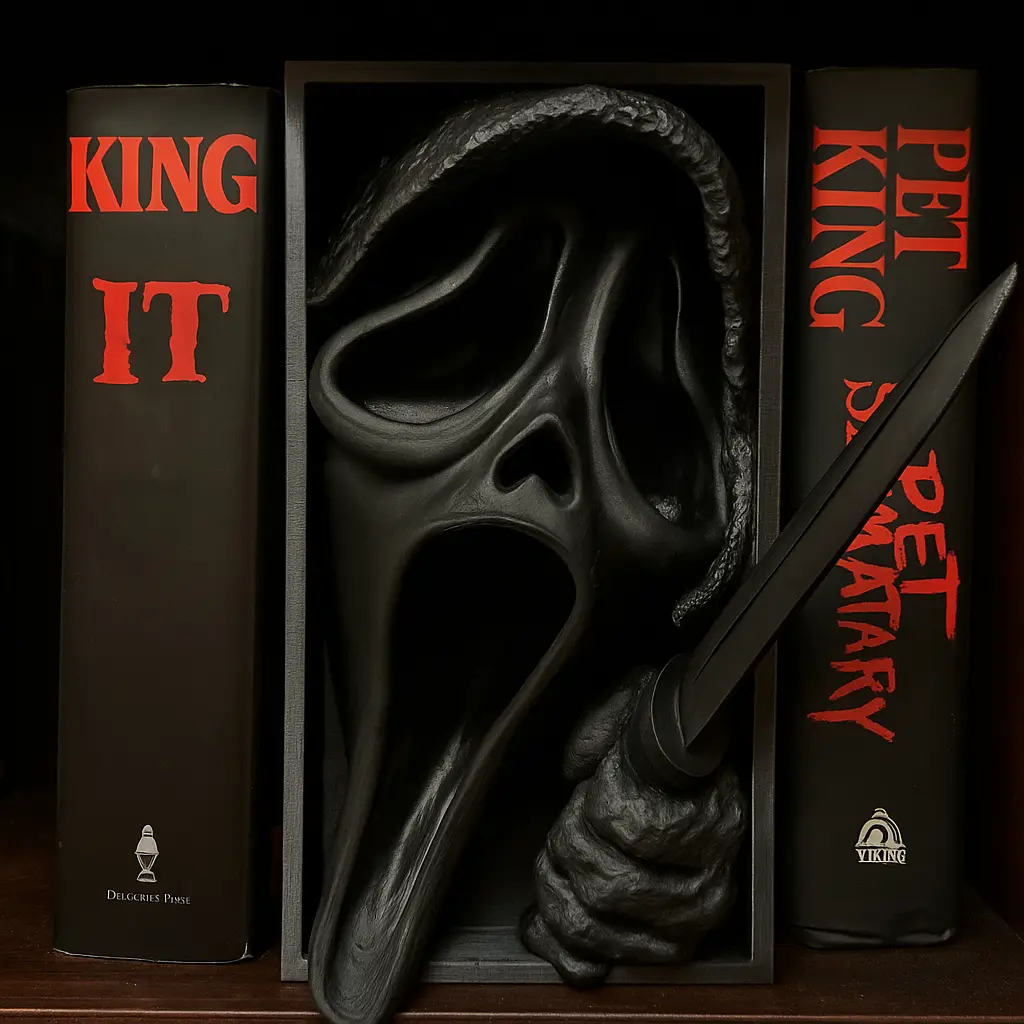 3D Printed Ghost Face Book Nook - 310g Matte Black Horror Theme PLA Plastic Collectible Item, Desk Accessories with Shadow Effect, Crisp Detail, Recessed Frame for Office Bookshelf Decor & Desk Organization