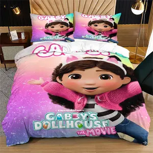 Gabby's Dollhouse Cute Cartoon Pattern Printed Soft and Durable Bedding Duvet Set, Includes 1 Duvet Cover and 1 or 2 Pillowcases, No Quilt or Pillow Core, Used for Family Bedrooms and Dormitories, Suitable as Children's Day Gift