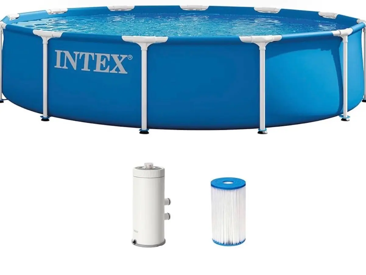 Intex Metal Frame 12 ft x 30 in Above Ground Pool Set, Round Swimming Pool with Steel Frame, 530 GPH Cartridge Filter Pump, and Type A Filter Cartridge