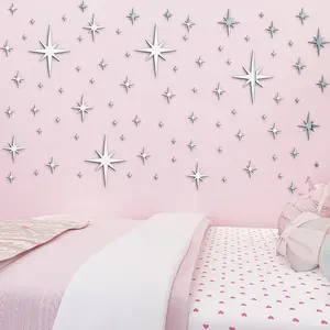 82 pcs Star Art Mirror Decals Set, Assorted Sizes, Star Pattern, for Photography Studio Backdrop Decor, Bedroom Decor, Cross star combination, acrylic decorative mirror stickers, three-dimensional self-adhesive DIY living room wall stickers, wallpaper