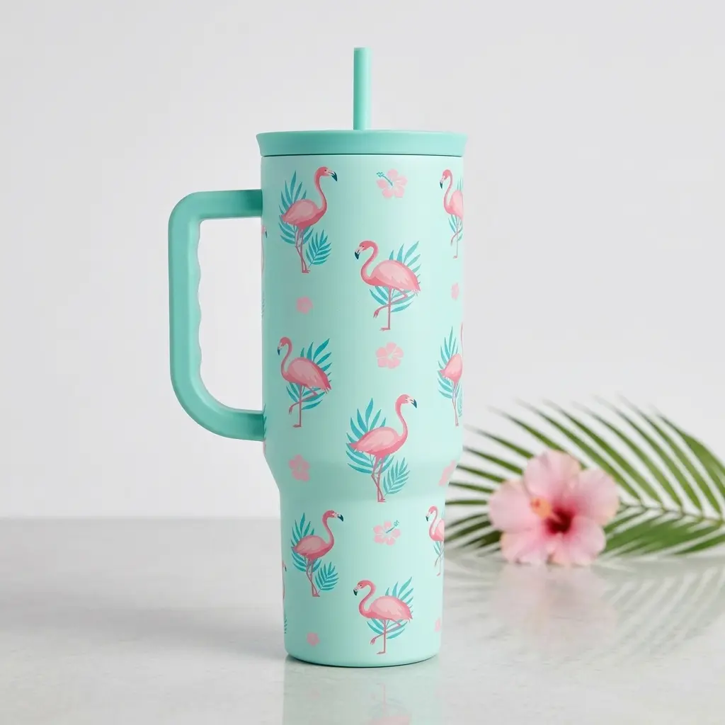 Cute Flamingo Tumbler 40oz, Cute Animals Tumbler With Handle, Water Tumbler, Travel Tumbler, Gift for Duck Lover - ytk10125 Drinkware Flasks