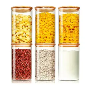 Set of 6 Glass Jars 25oz with Bamboo Lids Airtight Food Storage Containers for Kitchen Pantry Coffee Sugar Pasta Nuts Tea Cereal