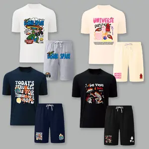 Men's 2-Piece Set, Retro Graphic Print Tee and Shorts Outfit, Relaxed Fit Casual Menswear with Sweat-Wicking Fabric, Shortsleeve