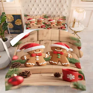 Christmas gingerbread man pattern quilt, including 1 quilt and 1 or 2 core-free pillowcases, suitable for home or dormitory decoration, very suitable Christmas gift