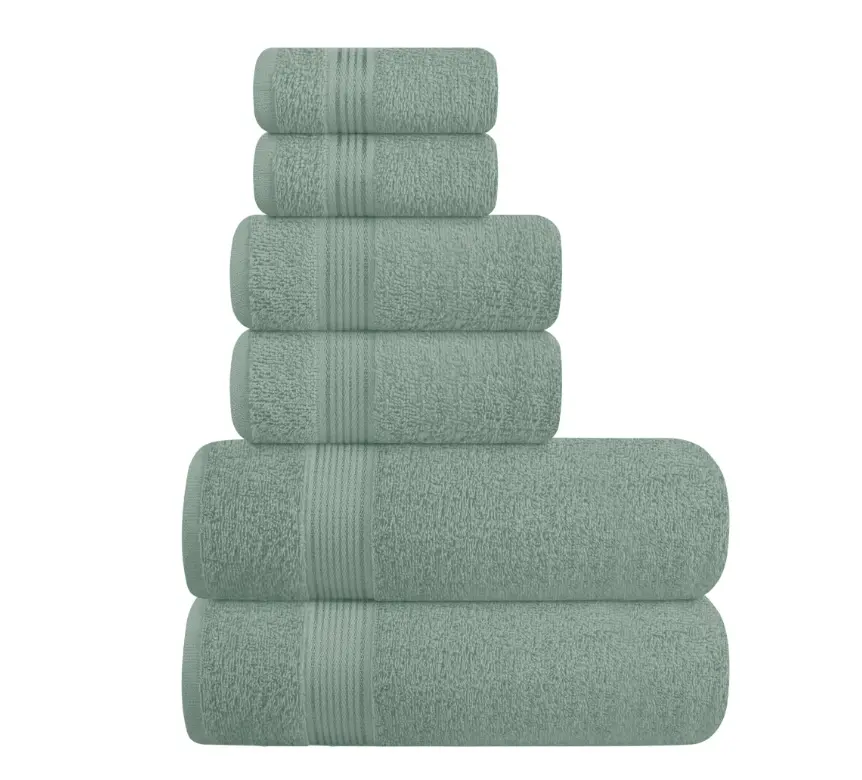 Jade Ultra Soft 6 Pack Cotton Towel Set - 2 Bath Towels 28x55 Inch, 2 Hand Towels 16x24 Inch & 2 Wash Coths 12x12 Inch for Everyday Use