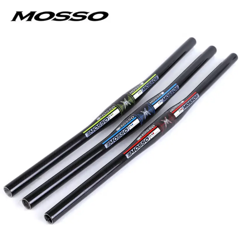 MOSSO Semi-Carbon MTB Flat Handlebar, 31.8mm Clamp, 600mm Width, Black-Red/Black-Green, 1 Semi-Carbon Flat Handlebar, 200-250G