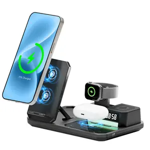 6-in-1 Wireless Charging Station with BOX Speaker, 15W Fast Charger, RGB Mood Light & Digital Clock for iPhone 15/14/13, Apple Watch, AirPods, Android Phones
