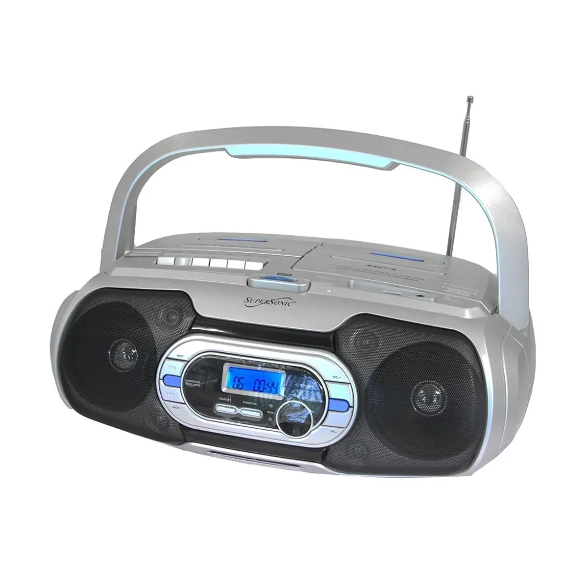 Portable Bluetooth Boombox with CD Player, Cassette Player, FM Radio, LCD Display, Bass Boost, Dynamic Speakers, and Programmable Functionality, Audio, Auxillary Input