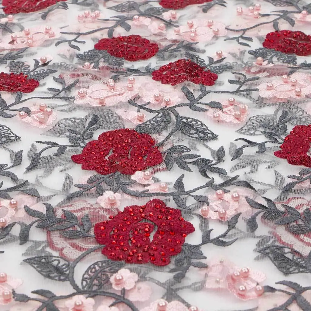 Rose and Vine Embroidered Mesh Fabric | Blue Moon Fabrics Rose and Vine Embroidered Mesh Fabric | Blue Moon Fabrics