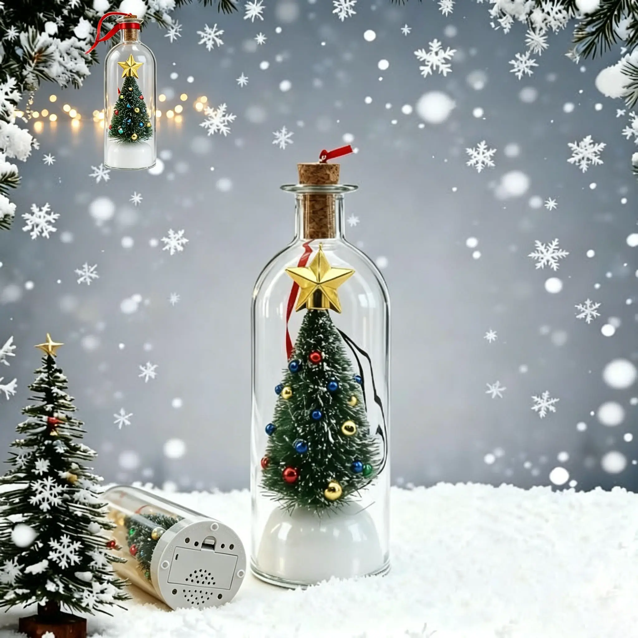 Recordable Voice Christmas Tree Glass Bottle Decor, Nostalgic Snowy Scene Ornament with Playback Cork, Unique Holiday Keepsake & Festive Gift for Family (Toys & Hobbies Specialty DIY Supply)