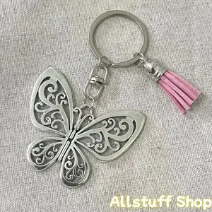 Silvery Hollow Butterfly Keychain with Tassel, Keychain for Car Keys, Purse Bag Key Ring Pendant