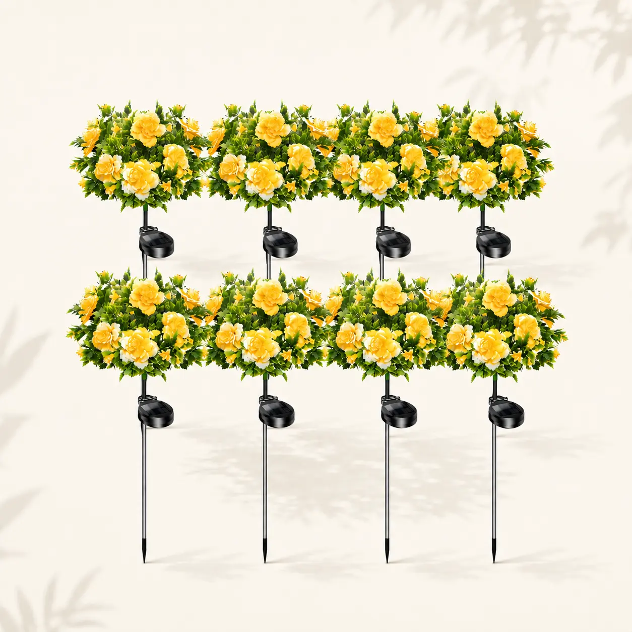 8 Pack Solar Yellow Carnation Garden Stake Lights, Warm White LEDWaterproof Garden Stake Lights, Auto Dusk to Dawn SolarPathway Decor