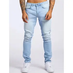 European and American AliExpress New Denim Men's Pants Cross-Border Ins Fashion Black Slim High Waist Denim Skinny Pants Men Jean Menswear Trouser Streetwear Pocket Beige Wetsuit Plain Light Blue patch  pants