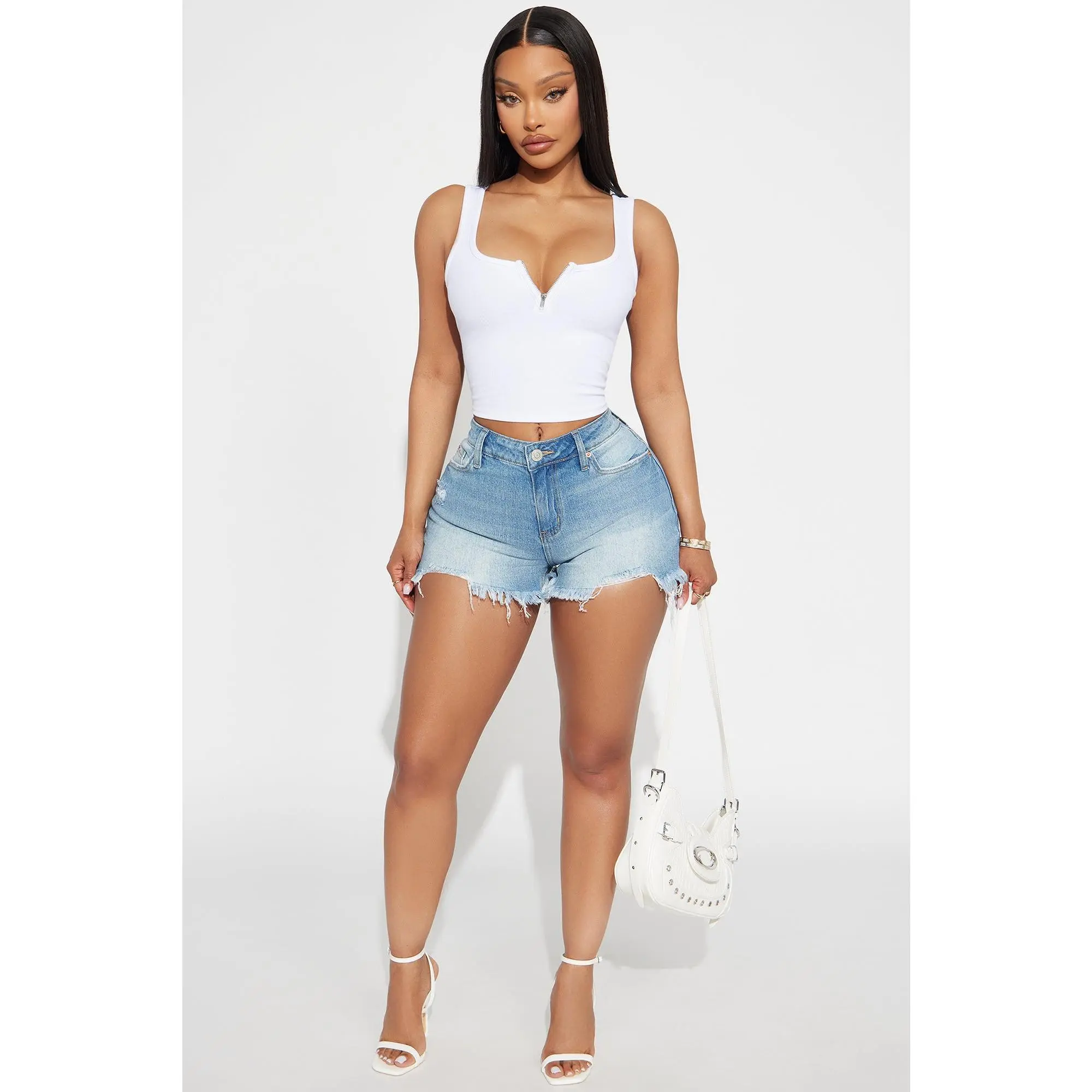 Dreah High Rise Ripped Denim Shorts - Light Wash