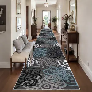 Modern Luxury Blue Abstract Pattern Long Rug, Easy Clean Entryway Mat, Suitable for Living Room Bedroom Hallway Balcony Kitchen Bathroom, Abstract Area Rugs