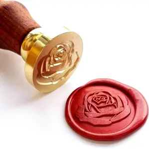 Wax Sealing Stamper,  Elegant Rose Seal  with Rosewood Handle, Decorating on Invitation Envelope Sealer Letter Poster Card  Mail Packing for Birthday Themed Party Wedding Signature