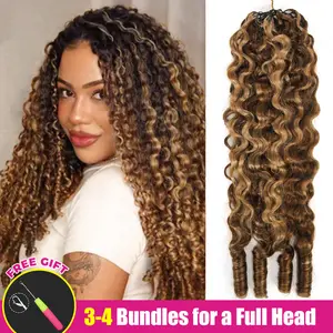 ISEE HAIR Burmese Curly Crochet Hair Human Hair Extensions Highlight Brown / Natural Black / #4 Chocolate Brown–Pre-Separated Miracle Knots 50g/Pack Boho Knotless Braids,Summer Braids ,Vacation Hair Beach Essentials#SummerWins #DealsForYouDays