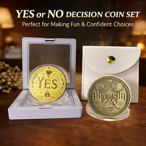 Yes No Decision Maker Coin Gift Set Matte Gold & Antique Tarot Styles for Indecisive Moments Reduces Fingerprints Includes Mystery Box Leather Pouch for Everyday Choices