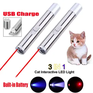 2PCS 3 in1 1mw Pet Toy Pen Flashlight Red laser Beam UV Light 3-Modes Lamp Cat Toy Pointer for Indoor Cats, USB Rechargeable Kitten Toys, Interactive Chase Toys for Indoor Cats & Dogs, Training & Exercise Fun