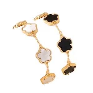 2pcs Fashionable Classic Black & Green Clover Bracelet Set