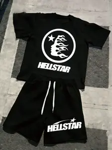 Hellstar 100% Cotton Set T Shirt and Shorts Oversized Streetwear Loungewear for Men Women Casual Summer 2 Piece Outfit