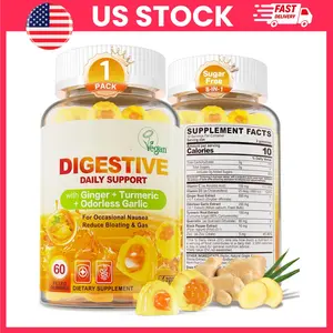 Ginger Chews Gummies for Digestive Support, Sugar Free Vegan Ginger Gummies with Turmeric, Odorless Garlic, Quercetin, Vitamin D3 & Vitamin C, Grape Flavor, 60 Gummies | Supplement for skin care, Capsules for gym freak Boyfriend