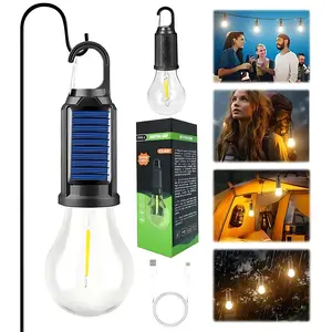 Rechargeable Solar LED Camping Lantern - Hooked Outdoor Light Bulb, IPX4 Waterproof, Type-C & USB Charging, 3 Modes (High/Low/Strobe), Portable Tent Light for Hiking, Emergency Use, Housewarming Gift