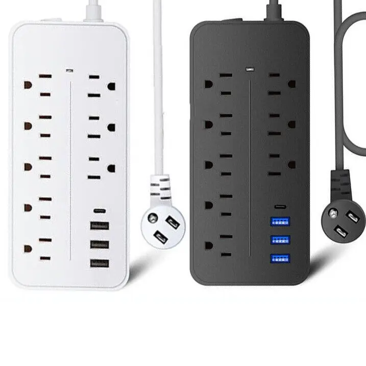 Party Gift Wall Outlet Extender - 1x Surge Protector Power Strip with 4ft Cord, 8+4 Ports, Durable ABS Shell, 14-22V/110V, 13A Overload Limit, 1625w/2000w, USB Panel, Smart Auto Multi-Charge Power Outlet Panel for Home & Travel Devices