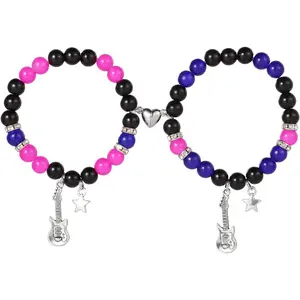 Christmas Valentine 2pcs TV Girl Bracelet Friendship Matching Magnetic Couple Love Guitar Heart Beads for Best Friends Bff Cosplay Accessories