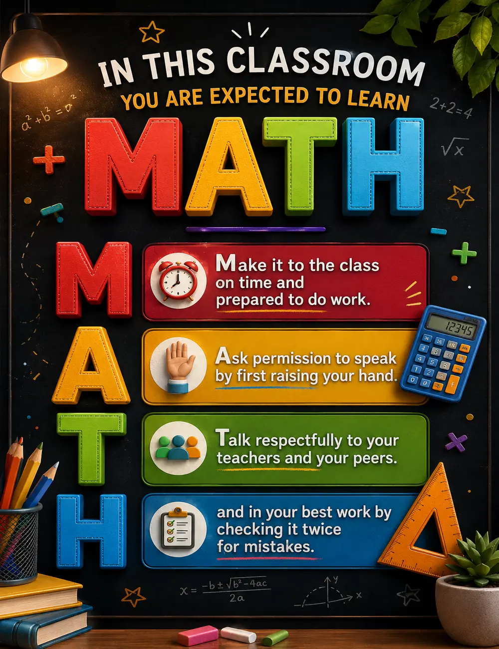 Math Classroom Rules Poster, In This Classroom You Are Expected To Learn Wall Art, Back to School Teacher Decor, Mathematics Classroom Poster, Educational Wall Decor, School Rules Sign for Elementary Middle School Classroom, Teacher Gifts, Learning Decor!