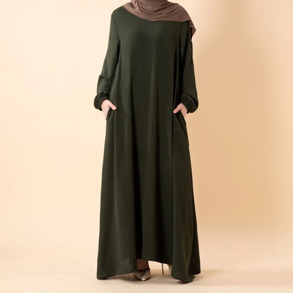 Women's Loose Crepe Abaya, A-Line Maxi Dress with Pockets, Elegant Islamic Clothing for Everyday Wear, Modesty