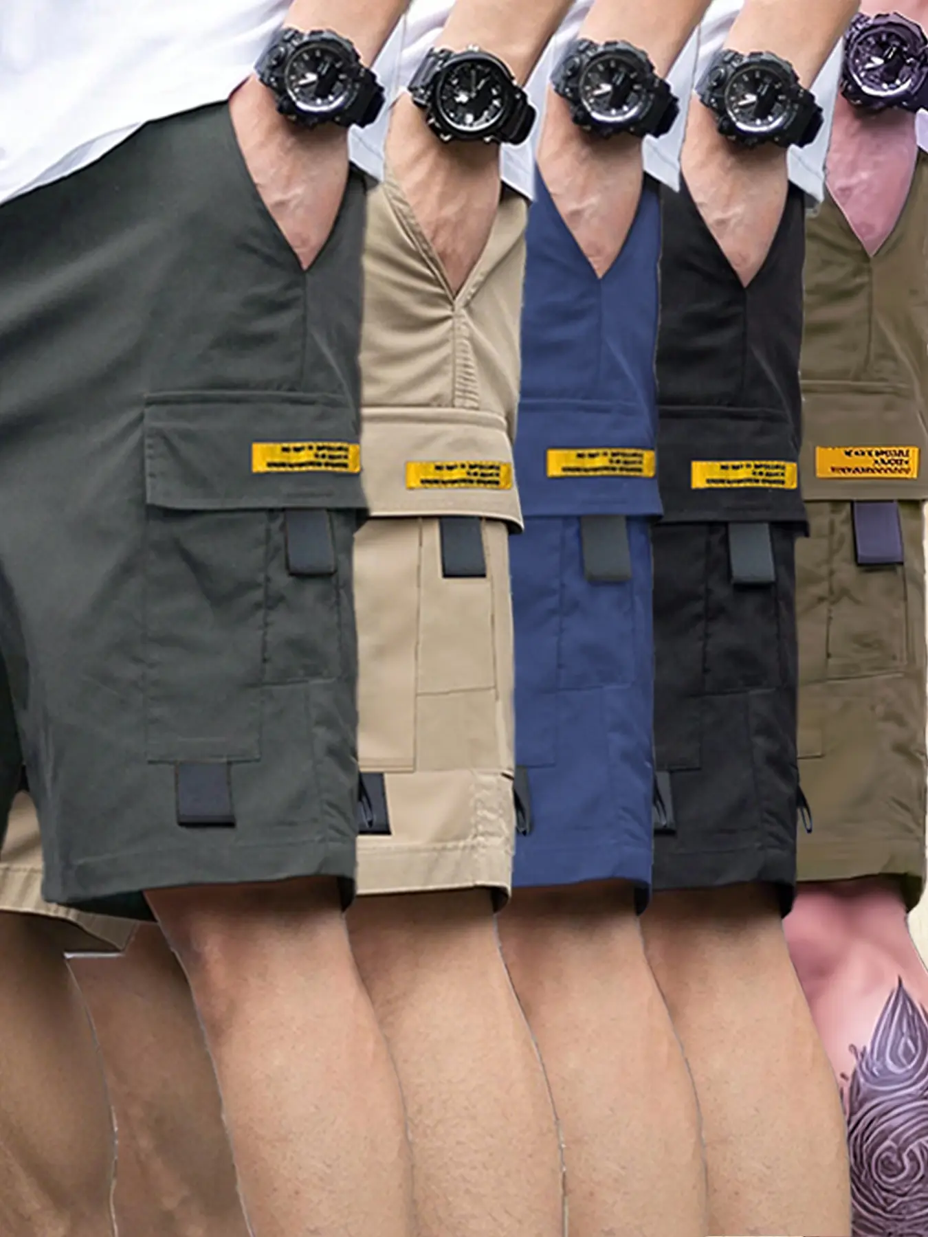 Men's 5-Pack Cargo Shorts, Quick-Dry Casual Streetwear for Summer, Loose-Fit with Multiple Pockets, Men's Shorts 5 Pack