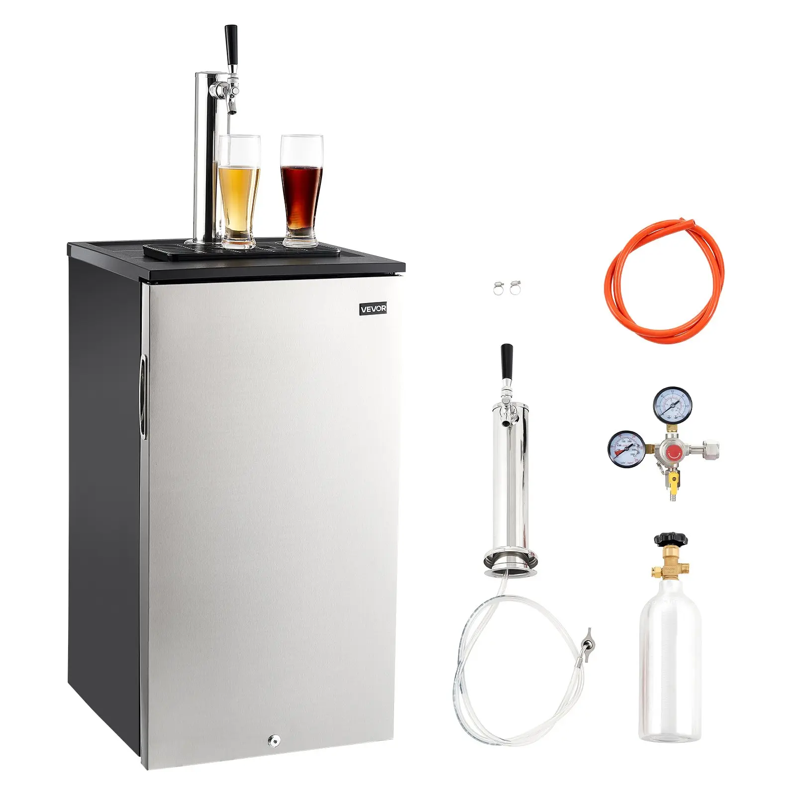 【DealsForYouDays】【DealsForYouDays】VEVOR Single Tap Commercial D-System Draft Beer Kegerator, Fathersday Gift Refrigerator with Shelves, Drip Tray, 1 Sixth Keg Capacity, 2.5lbs CO2 Tank, 92L, 115V, 70W, 17.7x19.1x48.4 in, 63.93 lbs, 17.7X 19.1X 48.4 In