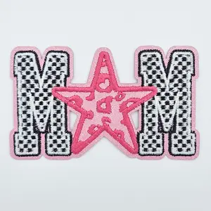 MOM Checkered Star Embroidered HAT/POCKET Patch
