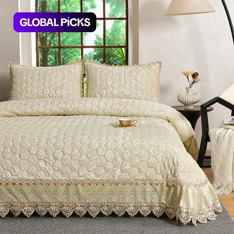 3pcs Embroidered Bedspread Set, Includes 1 Bedspread & 2 Pillowcases, Thickened Cotton, Luxury Bedroom Decor, Decorative Bedding Set, Perfect Bedroom Gift #GLOBAL PICKS
