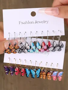 Elegant Colorful Butterfly Design Dangle Earrings, 10 Pairs/set Cute Vintage Trendy Dangle Earrings for Women, Fashionable Jewelry for Daily & Party Decoration, Ideal Holiday Gift for Women