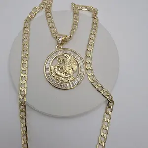 Mexican Eagle Fashion Pendant with stone's Cuban link chain gold-plated 24"inches