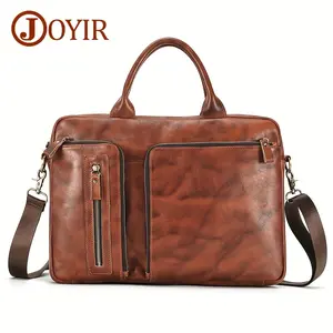 Premium Leather Men's Laptop Briefcase - Convertible 3-in-1 Backpack, Handbag & Shoulder Bag for Work - Adjustable Strap, Deep Brown