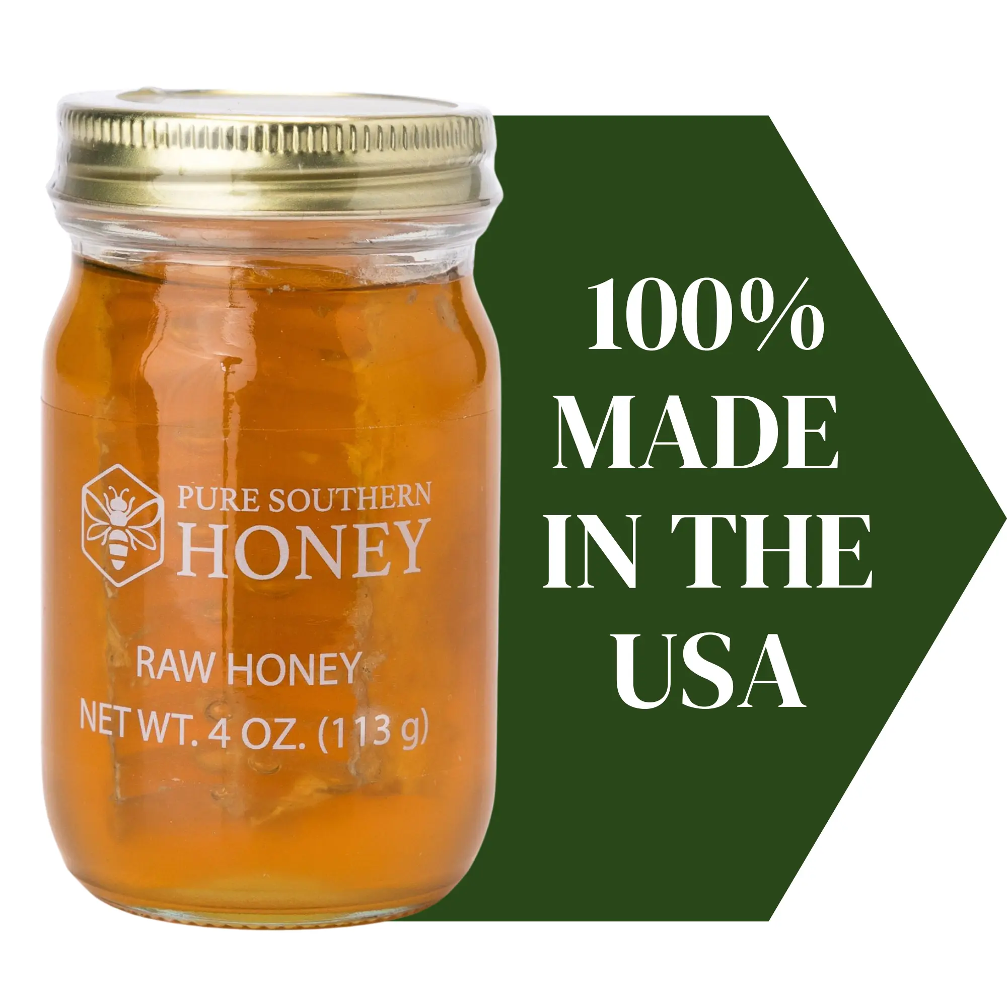 Pure Southern Honey Mini Honey with Comb- 4 oz. - Unfiltered, Unheated, Long-Lasting Sweetness - Flavor Natural