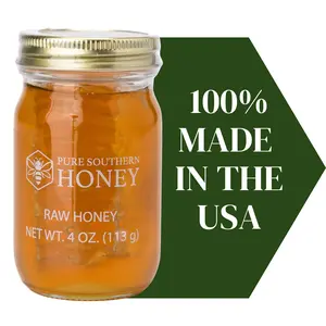 Pure Southern Honey Mini Honey with Comb- 4 oz. - Unfiltered, Unheated, Long-Lasting Sweetness - Flavor Natural