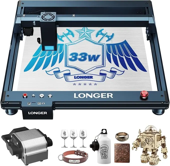 Longer Laser B1 30W Laser Engraver Cutter with Auto Air Assist, Working Speed Up to 600MM/S, Working Area 17.72x17.32 inch, DIY Laser Engraver for Wood and Metal, Paper, Acrylic, Glass, Leather
