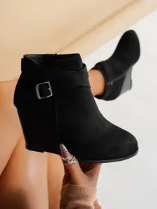 Women's Fashionable Solid Color Zipper Chelsea Boots, Elegant Pointed Toe High Heel Boots for Daily Wear, Lightweight Breathable Comfortable Shoes for Women & Girls, Work Ankle Boots, Round Toe Boots