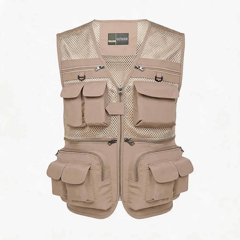 Flygo Men's Fishing Vest Utility Lightweight Outdoor Travel Safari Photo Cargo Vest with 16 Pockets Fishing suit Fishing rod Fishing gear Fishing umbrella
