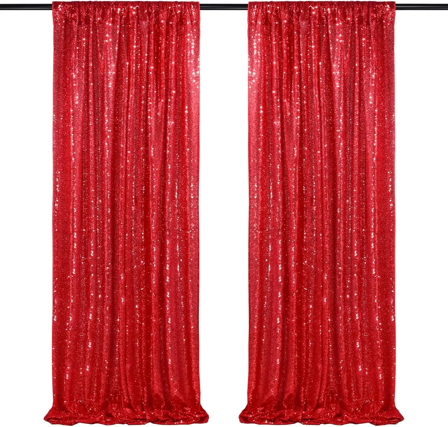 Red Sequin Backdrop 2 Panels 2FTx8FT Christmas Party Backdrop Curtains Glitter Photo Background Wedding Stage Decorations