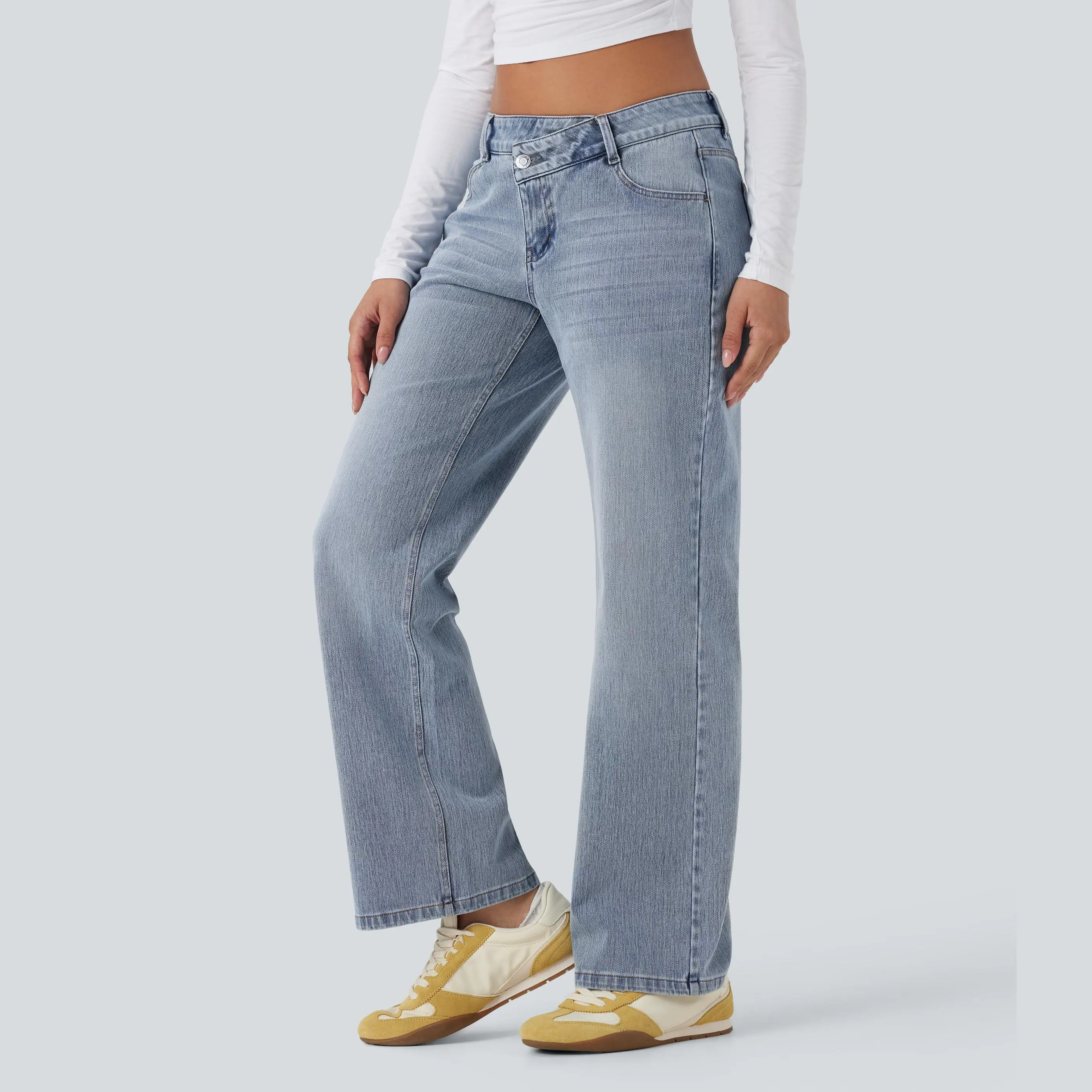 【Creator‘s Pick】Halara Flex Asymmetric Low Rise Straight Leg Casual Jeans with Pockets#TikTokShopSpringGlowUp