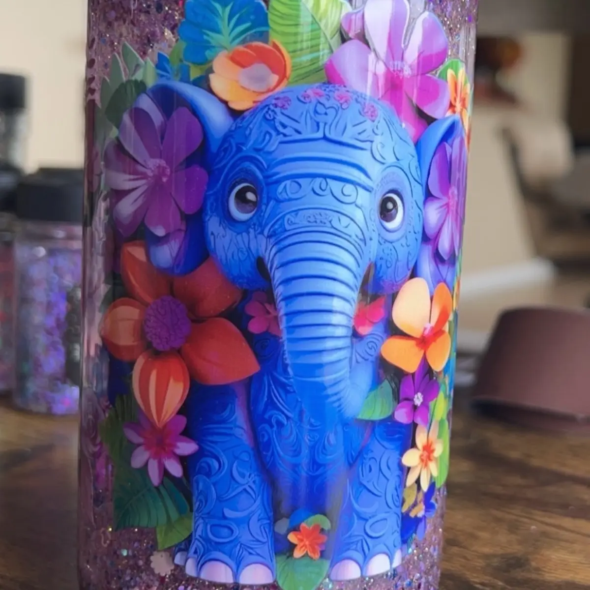 Blue Elephant Snowglobe Cup - Customizable - Bottle, Drinkware Water Bottles Tumbler