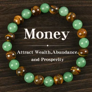 GleamJoy L 1pc Money Attraction Bracelet with Green Aventurine & Tiger Eye - Solid Unscented Prosperity & Wealth Amulet for Birthday, Anniversary, Summer Vacation & Theme Parties Jewelry Charms Abundance