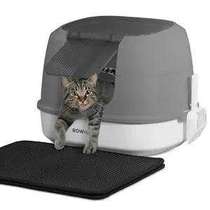 CAPHAUS 3-in-1 Detachable Cat Litter Box with Lid, Large Anti-Leakage Cat Toilet with Scoop, Cat Mat & Odor Fitter, Plastic Cat Box for All Sizes of Cats, Multiple Options