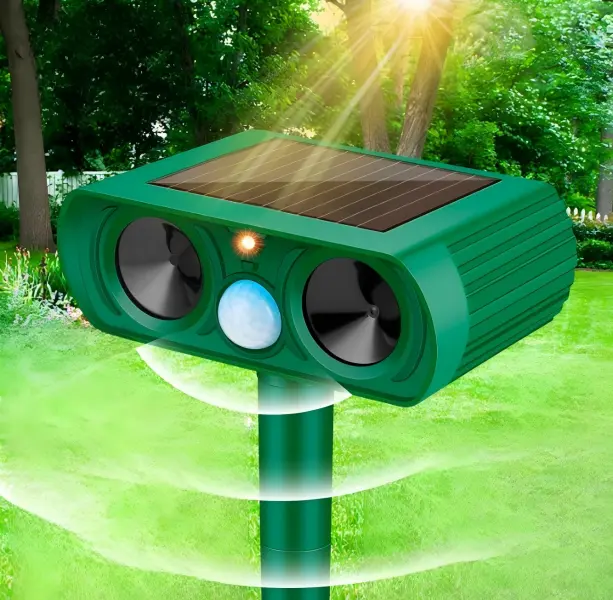 2-Pack Compact Outdoor Garden Protector Garden Tool, Waterproof Motion Sensor Induction System with Flash Light, Sensitive, Energy-Efficient, All-Weather Durable, Low-Maintenance, Easy Flexible Installation for Lawns, Farms, Warning Signals