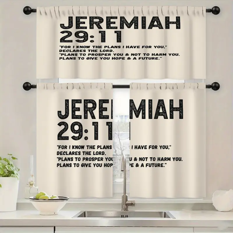 kitchen curtain set. featuring an Jeremiah 29: 11 Bible Verse Pattern. Home curtain decorations. suitable for living rooms. bedrooms. dining rooms. cafes. offices and home decoration. perfect for religious believers and as a faith - based gift Foldable